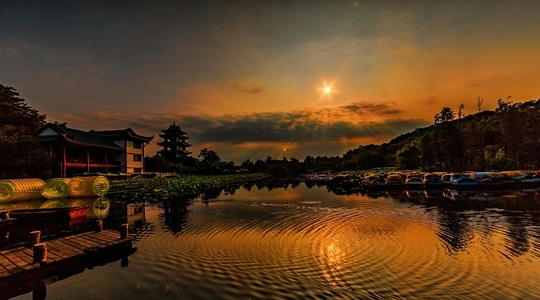 自然风景-桂湖公园-晚霞-风景-风光 图片素材