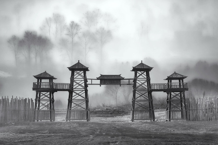 手机-黑白-牌坊-风景-牌楼 图片素材