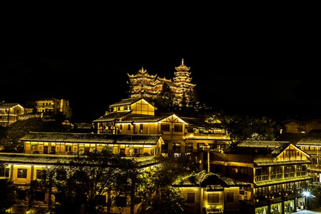 古镇-城市夜景-古建筑-房屋-楼阁 图片素材