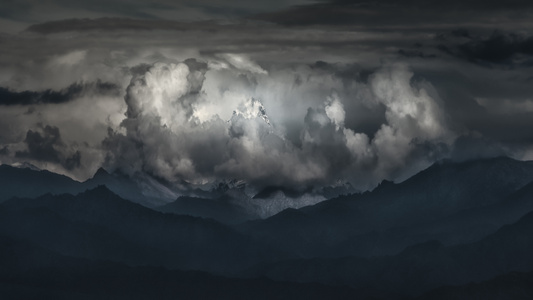 蓝调世界-雨-日落-山-云 图片素材