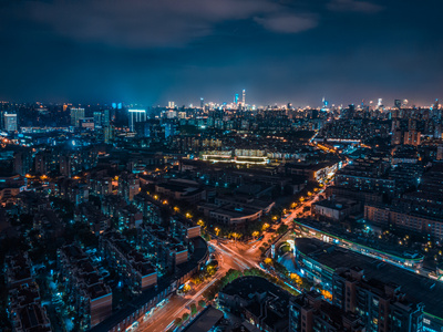 航拍-大疆-夜景-上海市-建筑 图片素材