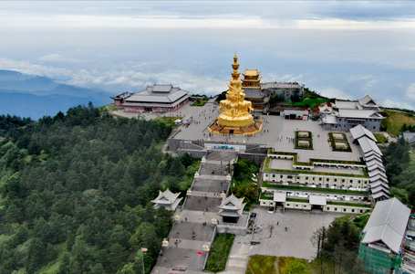旅拍-航拍-峨眉山-金顶-建筑 图片素材