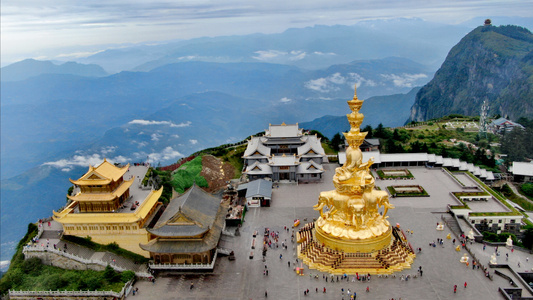 旅拍-航拍-峨眉山-金顶-建筑 图片素材