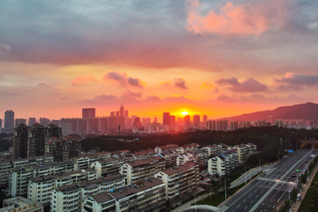 烟台市-航拍-日出-朝霞-日出 图片素材