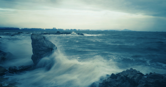 水墨风-圆形-蓝色-秦皇岛-海浪 图片素材
