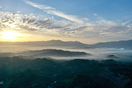 雅安市-航拍-晨曦-风景-山 图片素材