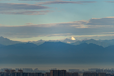 成都-城市-远山-雪山-风光 图片素材