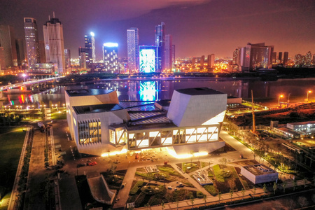 天津市-航拍-建筑-学院-夜景 图片素材