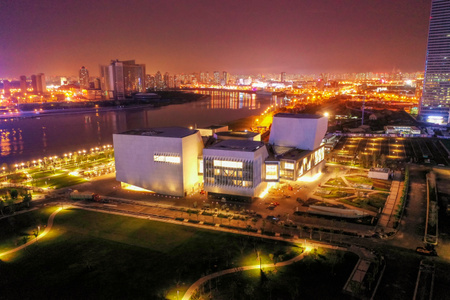 天津市-航拍-建筑-学院-夜景 图片素材