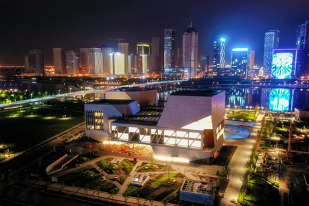 天津市-航拍-建筑-学院-夜景 图片素材