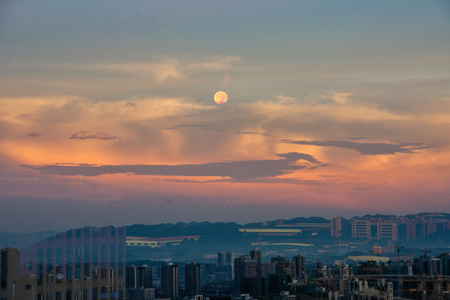 haida滤镜签约-早霞-早月-城市上空-楼顶 图片素材
