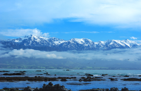 沿途风光-新西兰-雪山-海-水 图片素材