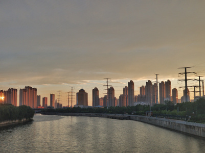 济南市-黄昏-城市-小清河-随拍 图片素材