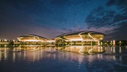 看你的城市-江苏大剧院-建筑-夜景-湖 图片素材
