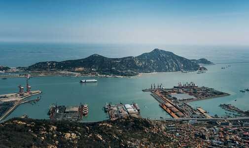 城市风光-城市天际线-港口-码头-海 图片素材