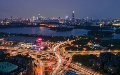 南京市-城市-道路-光轨-风光 图片素材