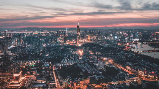 建筑-南京-城市-俯视-夜景 图片素材