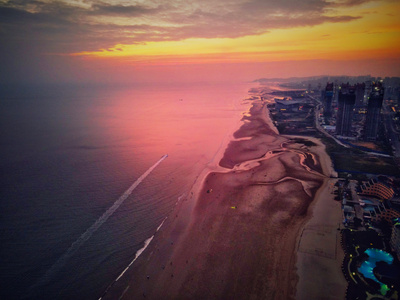 北海市-航视角-滩涂-夕阳-余晖 图片素材