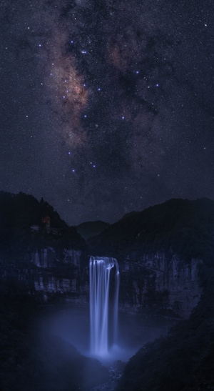 瀑布-银河-风景-风光-自然 图片素材