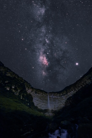 瀑布-银河-银河-星空-夜景 图片素材