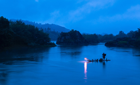 蓝调世界-江水渔火-江水-风景-自然 图片素材
