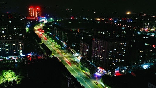 焦作市-沁阳市-夜景-航拍-无人机 图片素材
