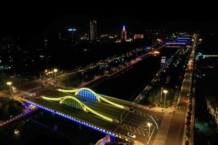 焦作市-沁阳市-夜景-夜景-楼房 图片素材