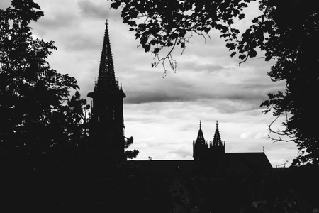 黑白-建筑-教堂-弗赖堡-德国 图片素材