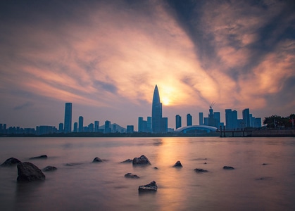 日落-风光-海景-楼房-高楼 图片素材