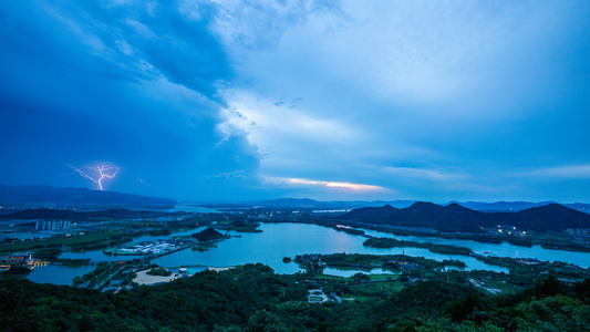 haida滤镜签约-夜景-夕阳-湘湖-唯美 图片素材