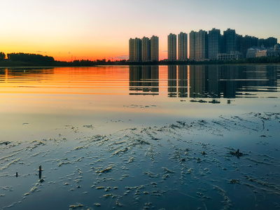 日落-潮白河-建筑-城市-手机摄影 图片素材