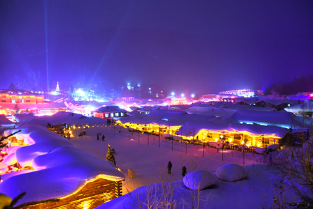 我要上封面-夜景-蓝调-哈尔滨-雪乡 图片素材