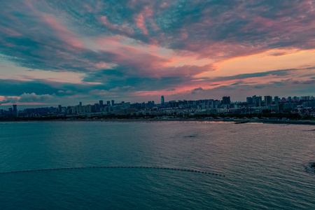 日照市-城市风光-海岸风情-城市-朝霞 图片素材