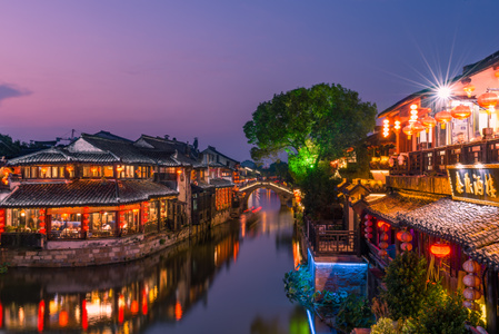西塘-江南-夜景-倒影-旅行 图片素材