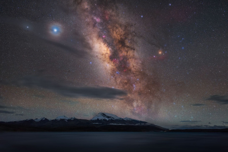 银河-拉昂措-阿里-夜晚-雪山 图片素材