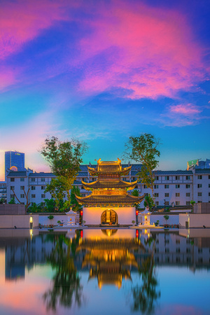 玲珑世界-七工匠-建筑-晚霞-古建筑 图片素材