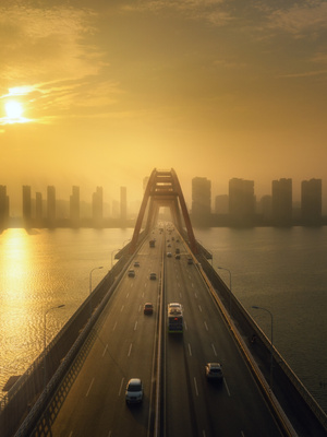 都市风光-日出-城市-长沙-福元路大桥 图片素材