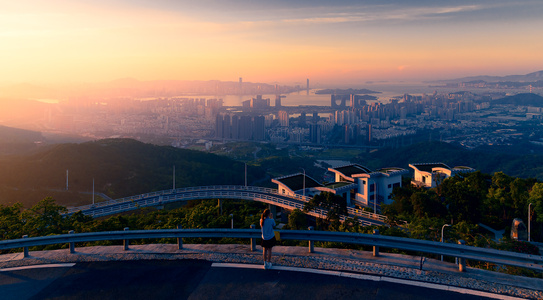 haida滤镜签约-日出-城市-鸟瞰-全景 图片素材