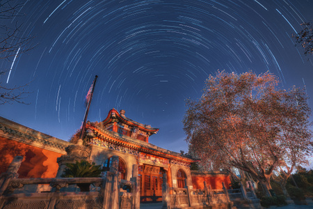 钟山风景区-星轨-陵园邮局-夜晚-星轨 图片素材