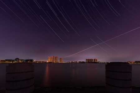 蓝调世界-黑龙江省-大庆市-夜景-星轨 图片素材