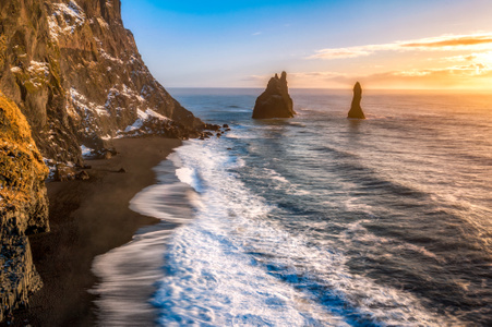 日出-海岸线-黑沙滩-冰岛-风光 图片素材