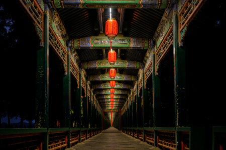 夜晚-颐和园-建筑-长廊-风光 图片素材