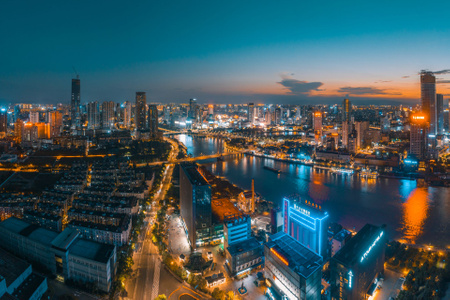 宁波市-航拍-夜景-城市-城市风光 图片素材