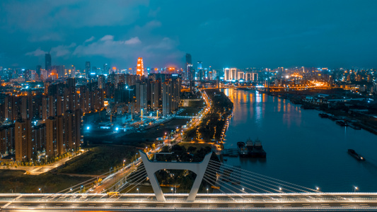 宁波市-航拍-夜景-城市-城市风光 图片素材