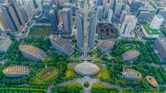 蓝色-城市天际线-看你的城市-航拍风光-成都市 图片素材
