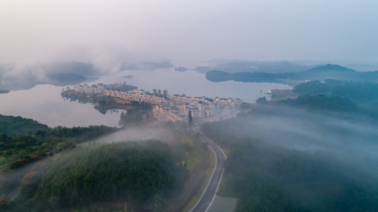绵阳市-仙海-云海航拍-风光-风景 图片素材