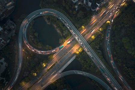 夜色-温州市-航拍-公路-公路 图片素材