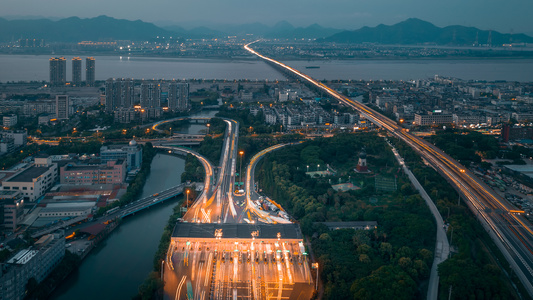 温州市-车轨-蓝调-航拍-温州 图片素材