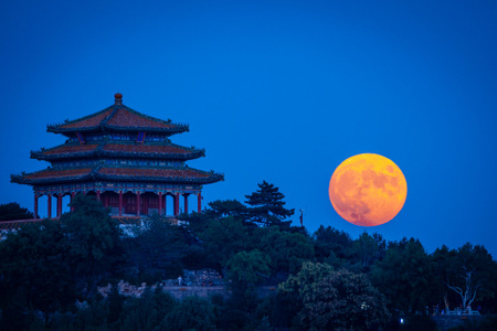 景山-北海-圆月-万春亭-风景 图片素材