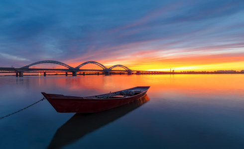 haida滤镜签约-哈尔滨市-夕阳-风景-桥 图片素材